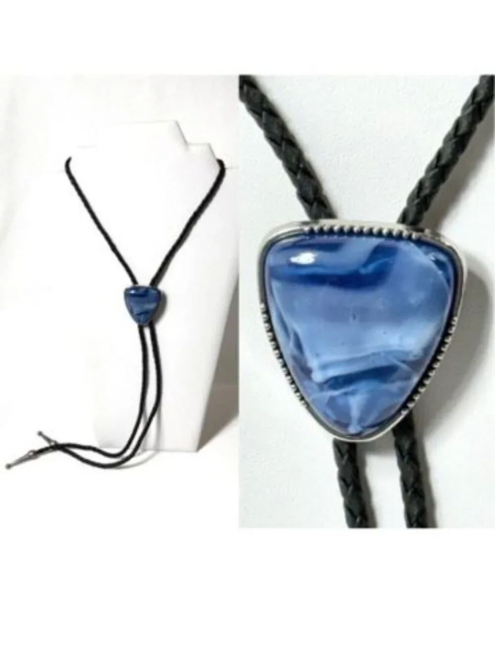 Blue stone, black cord western cowboy bolo tie.